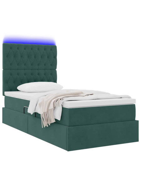 Letto con contenitore e LED Verde Scuro 90 x 200 cm Velluto