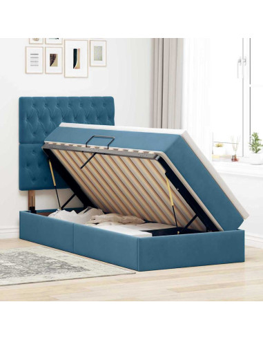 Letto con contenitore e LED Blu Scuro 90 x 200 cm Velluto