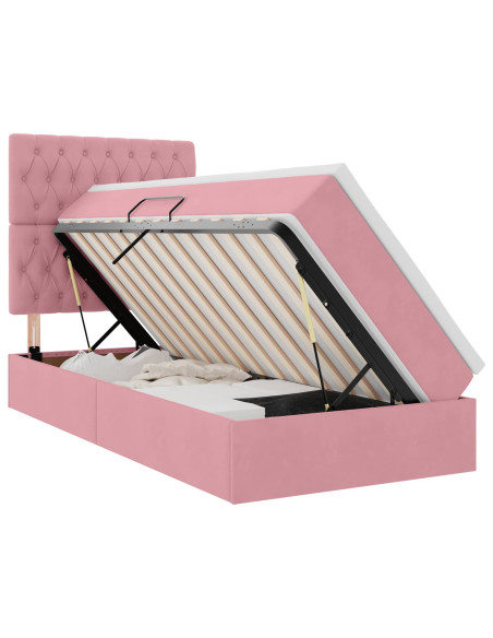Letto con contenitore e LED con led Rosa 90 x 200 cm Velluto