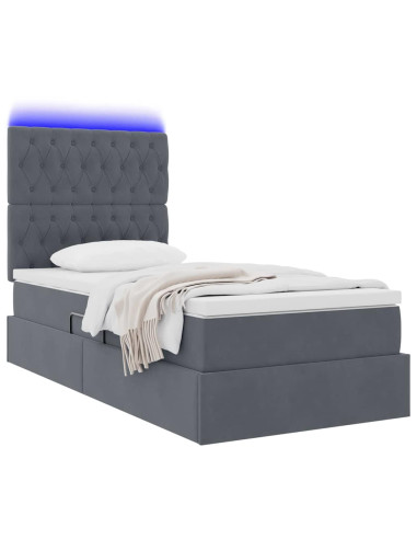 Letto con contenitore e LED Grigio scuro 100 x 200 cm Velluto