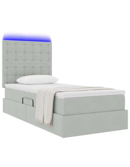 Letto con contenitore e LED Grigio chiaro 90 x 190 cm Velluto