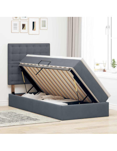 Letto con contenitore e LED Grigio scuro 90 x 190 cm Velluto