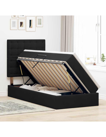 Letto con contenitore e LED con led Nero 90 x 190 cm Velluto