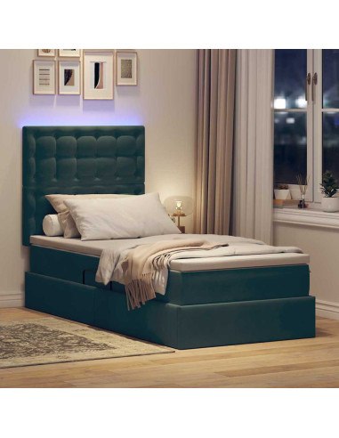 Letto con contenitore e LED Verde Scuro 90 x 190 cm Velluto