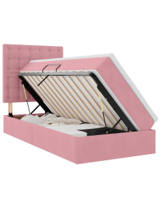 Letto con contenitore e LED con led Rosa 90 x 190 cm Velluto 2