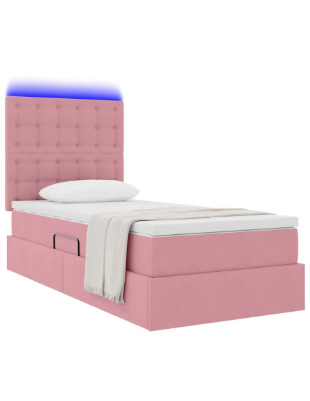Letto con contenitore e LED con led Rosa 90 x 190 cm Velluto