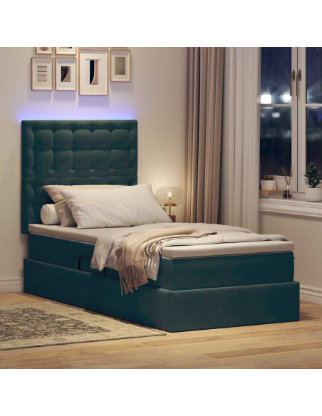Letto con contenitore e LED Verde Scuro 90 x 200 cm Velluto