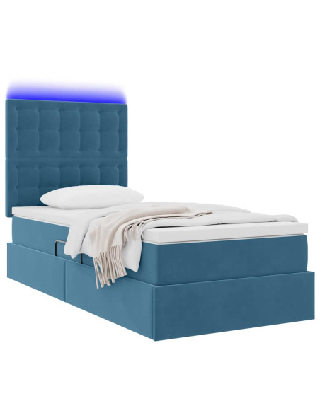 Letto con contenitore e LED Blu Scuro 90 x 200 cm Velluto