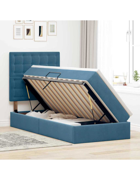 Letto con contenitore e LED Blu Scuro 90 x 200 cm Velluto