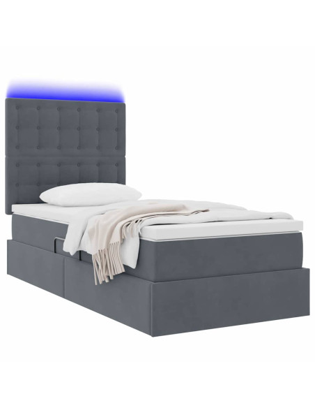 Letto con contenitore e LED Grigio scuro 100 x 200 cm Velluto