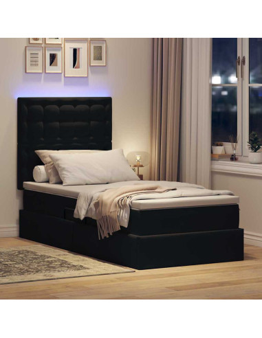 Letto con contenitore e LED con led Nero 100 x 200 cm Velluto