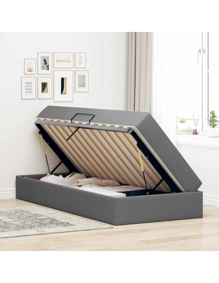 Letto con contenitore e materasso Grigio scuro 100 x 200 cm