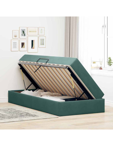Letto con contenitore e materasso Verde Scuro 90 x 190 cm