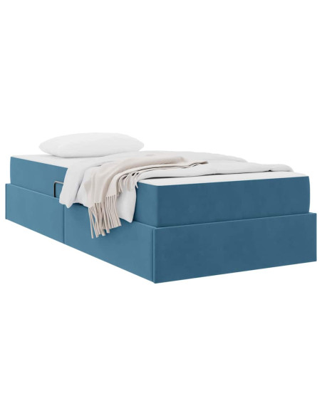 Letto con contenitore e materasso Blu Scuro 90 x 200 cm Velluto
