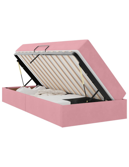 Letto con contenitore e materasso Rosa 90 x 200 cm Velluto