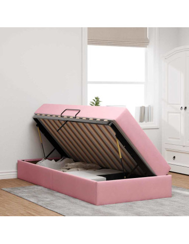 Letto con contenitore e materasso Rosa 90 x 200 cm Velluto