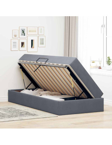 Letto con contenitore e materasso Grigio scuro 100 x 200 cm