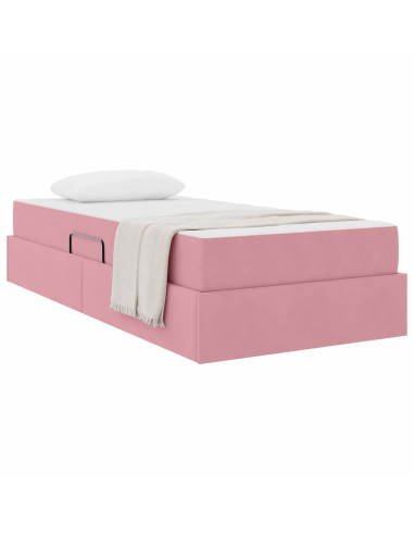 Letto con contenitore e materasso Rosa 100 x 200 cm Velluto