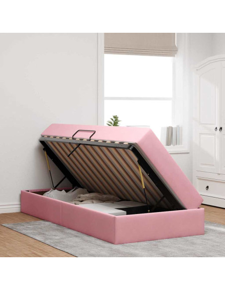 Letto con contenitore e materasso Rosa 100 x 200 cm Velluto