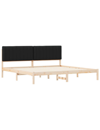 Letto con Testiera Rivestita Nero 200 x 200 cm Pino massello