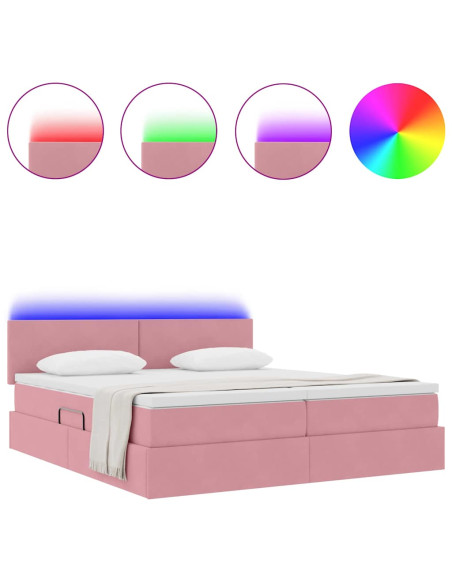 Letto con luci a strisce a LED Rosa 180 x 200 cm Velluto