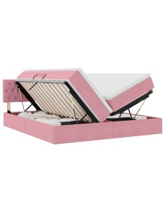 Letto con luci a strisce a LED Rosa 180 x 200 cm Velluto 2