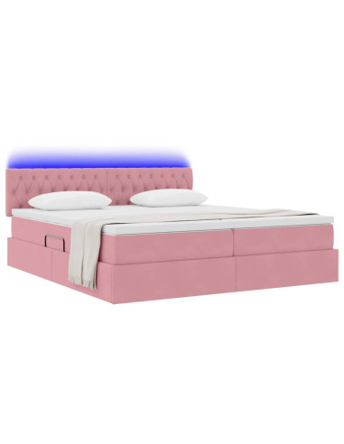 Letto con luci a strisce a LED Rosa 180 x 200 cm Velluto