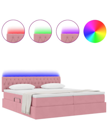 Letto con luci a strisce a LED Rosa 180 x 200 cm Velluto