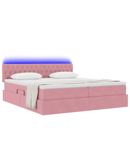 Letto con luci a strisce a LED Rosa 200 x 200 cm Velluto