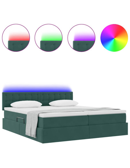 Letto con luci a strisce a LED Verde Scuro 180 x 200 cm Velluto