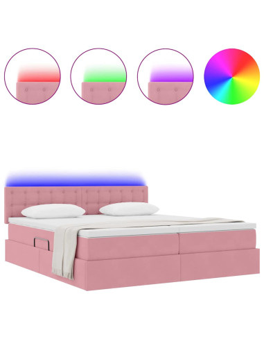 Letto con luci a strisce a LED Rosa 180 x 200 cm Velluto