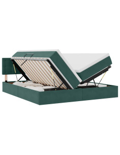 Letto con luci a strisce a LED Verde Scuro 200 x 200 cm Velluto 2