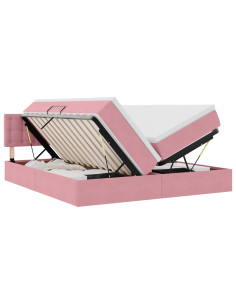 Letto con luci a strisce a LED Rosa 200 x 200 cm Velluto 2