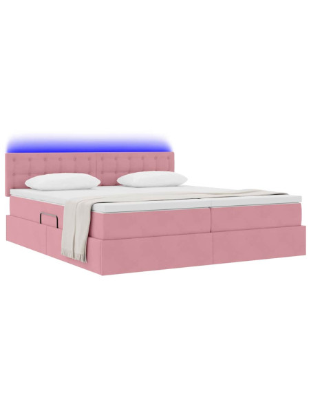 Letto con luci a strisce a LED Rosa 200 x 200 cm Velluto