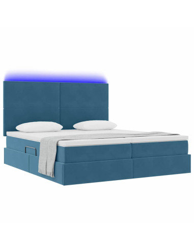 Letto con luci a strisce a LED Blu Scuro 180 x 200 cm Velluto