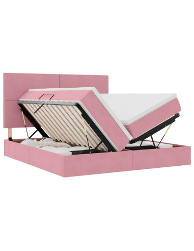 Letto con luci a strisce a LED Rosa 180 x 200 cm Velluto