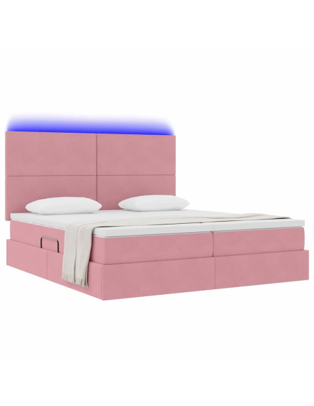Letto con luci a strisce a LED Rosa 180 x 200 cm Velluto
