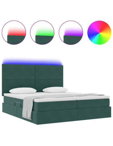 Letto con luci a strisce a LED Verde Scuro 200 x 200 cm Velluto