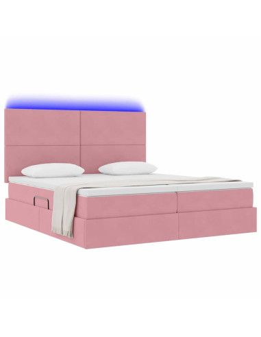 Letto con luci a strisce a LED Rosa 200 x 200 cm Velluto