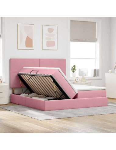 Letto con luci a strisce a LED Rosa 200 x 200 cm Velluto