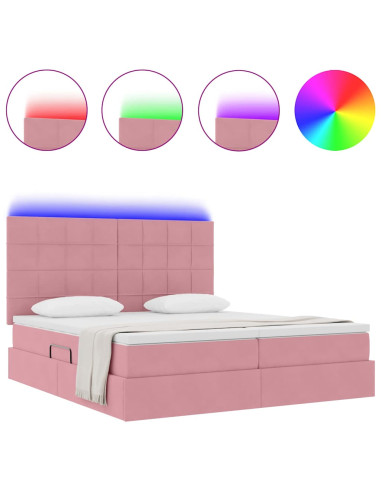 Letto con luci a strisce a LED Rosa 180 x 200 cm Velluto