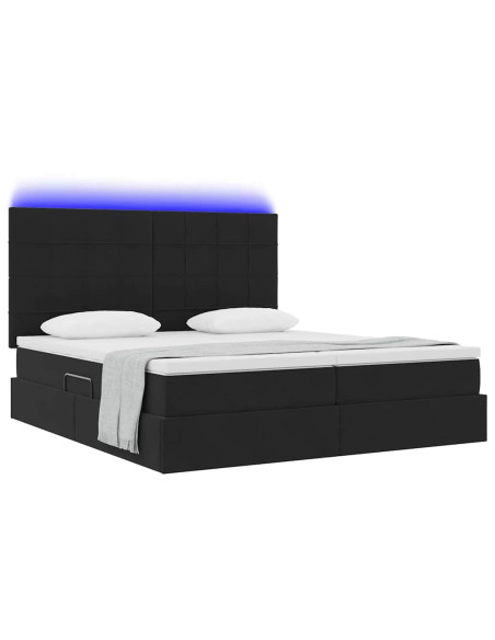 Letto con luci a strisce a LED Nero 200 x 200 cm Velluto