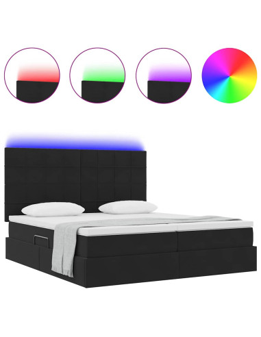 Letto con luci a strisce a LED Nero 200 x 200 cm Velluto