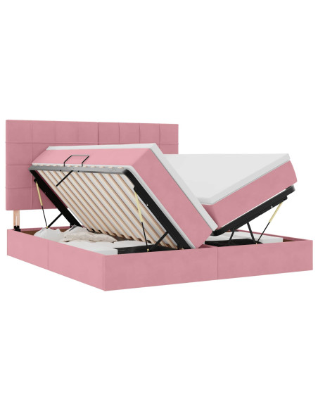 Letto con luci a strisce a LED Rosa 200 x 200 cm Velluto