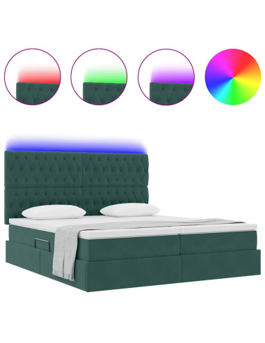 Letto con luci a strisce a LED Verde Scuro 180 x 200 cm Velluto