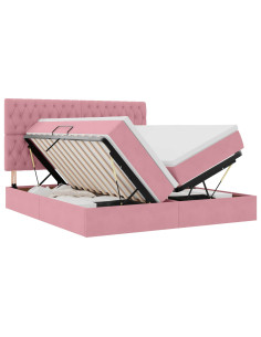 Letto con luci a strisce a LED Rosa 200 x 200 cm Velluto 2