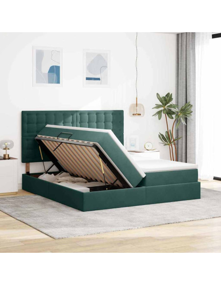 Letto con luci a strisce a LED Verde Scuro 180 x 200 cm Velluto