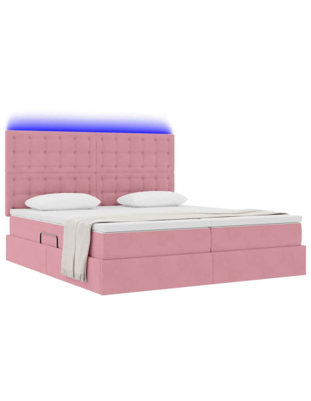 Letto con luci a strisce a LED Rosa 180 x 200 cm Velluto