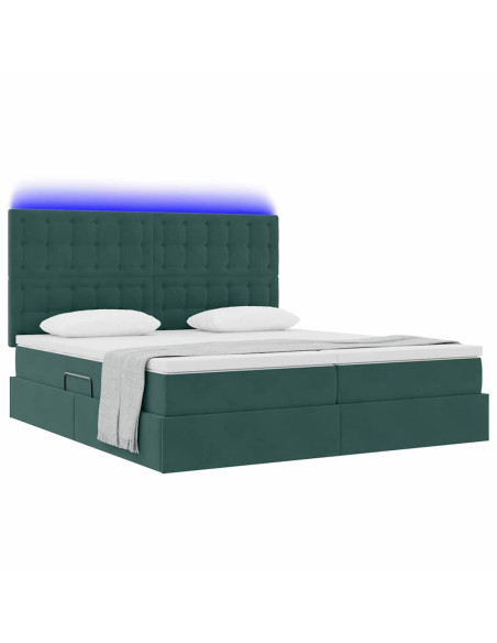 Letto con luci a strisce a LED Verde Scuro 200 x 200 cm Velluto