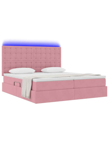 Letto con luci a strisce a LED Rosa 200 x 200 cm Velluto